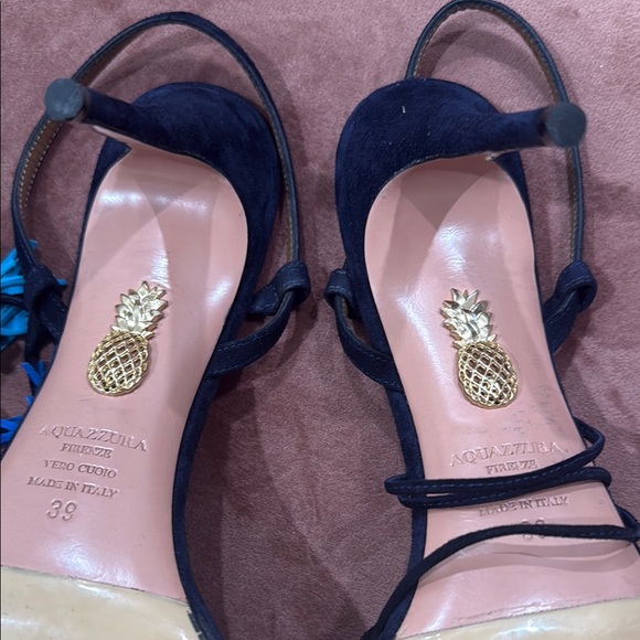 Aquazzura Blue Fringe Sandals with Lace-Up Design - Picture 4 of 4